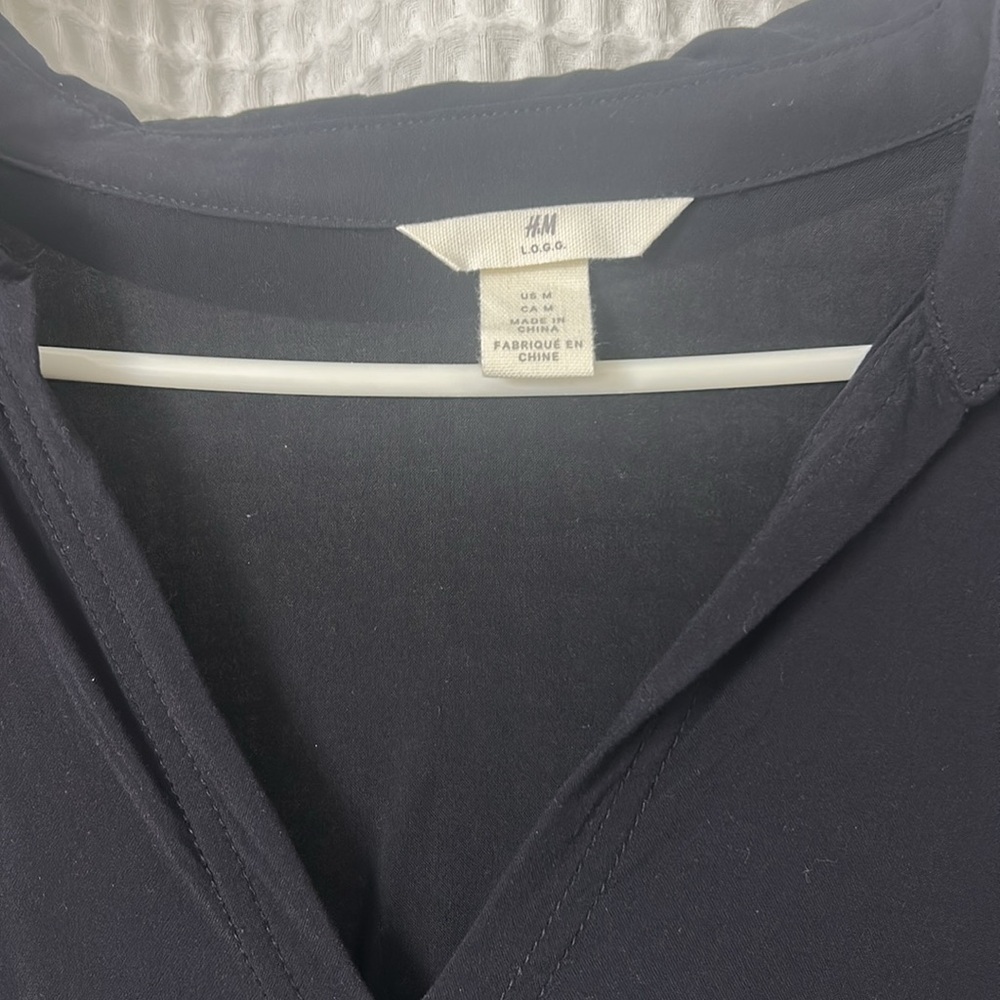 H&M L.O.G.G. Drop Waist Collared Black Dress Medium - Picture 7 of 11